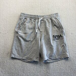 H&M x NASA Fleece Shorts Men's XL Gray Sweatshorts Drawstring Cozy Lounge Wear